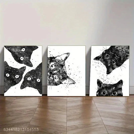 3pcs Cute Animal Black and White Decoration Metal Print Ready to Hang Art
