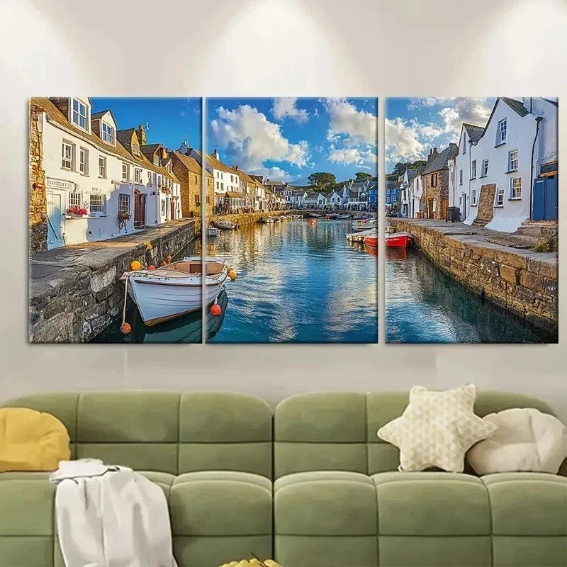 3pcs Polperro Cornwall Tidal Pool DF  Wall Art Set Canvas Framed 50x70cm - High Quality Print 100% Australian Made Wall Canvas Ready to Hang