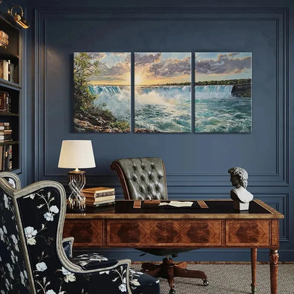 3pcs Sunset Waterfall Clouds Natural Landscape Metal Print Ready to Hang Art