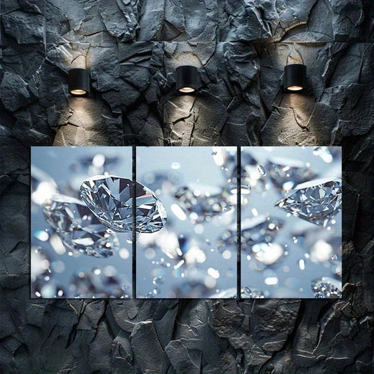 3pcs Luxurious Diamond Underwater Treasures Metal Print Ready to Hang Art