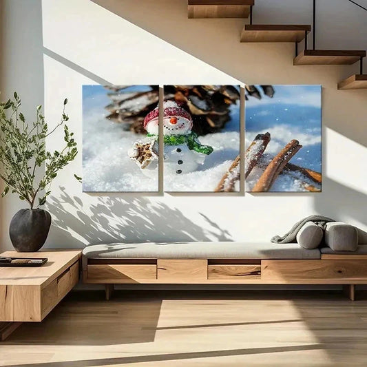 3pcs Winter Christmas Decoration Snowman Wall Art Set Canvas Framed 40x60cm - High Quality Print 100% Australian Made Wall Canvas Ready to Hang