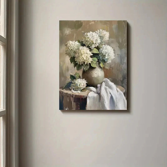 Beautiful Painting White Hydrangeas Flower 40x60cm Metal Print Ready to Hang