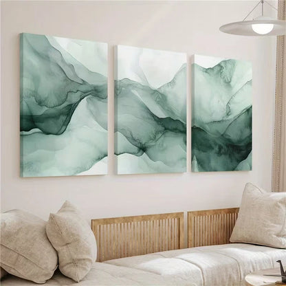 3pcs Green Abstract Painting Wall Art Set Canvas Framed 50x70cm - High Quality Print 100% Australian Made Wall Canvas Ready to Hang
