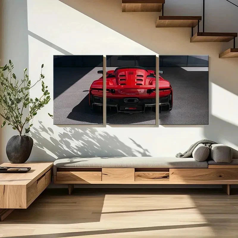 3pcs Vibrant Red Supercar Design Wall Art Set Canvas Framed 60x90cm - High Quality Print 100% Australian Made Wall Canvas Ready to Hang