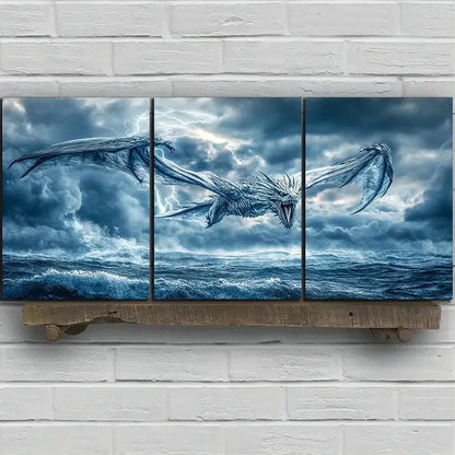 3pcs The Dragon on the Sea Water Metal Print Ready to Hang Art