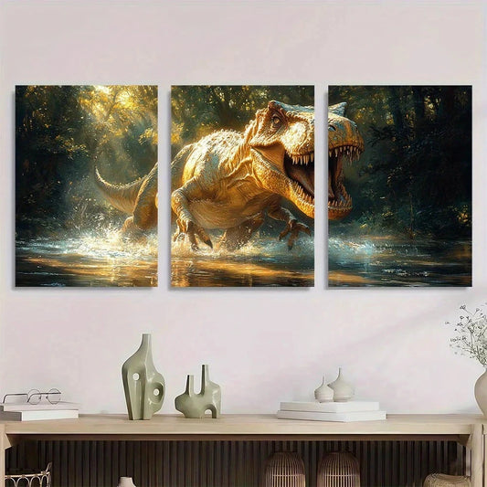 3pcs Colorful Dinosaur Fun Animal Metal Print Ready to Hang Art
