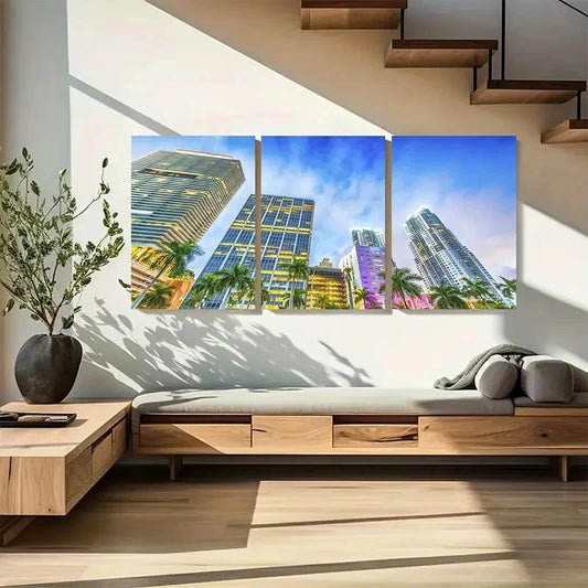 3pcs Downtown Miami at Skyrise Florida Metal Print Ready to Hang Art