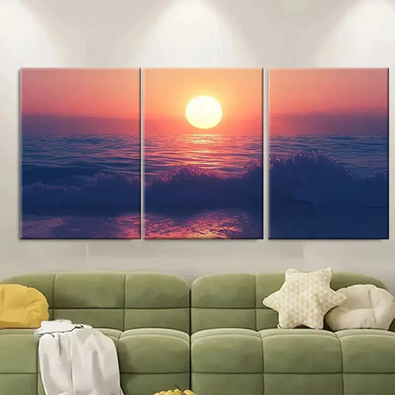 3pcs Beach Sunset Seaside View Metal Print Ready to Hang Art