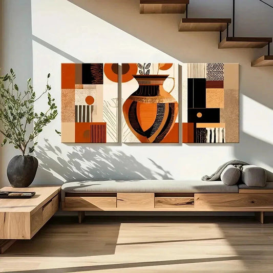 3pcs Abstract Vase Art Geometric Patterns Metal Print Ready to Hang Art