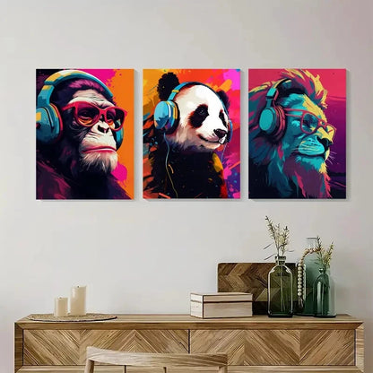 3pcs Retro Gaming Room With Gaming Animals Metal Print Ready to Hang Art