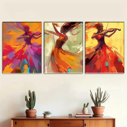3pcs Bold Color Music Dance Dynamic Artwork Metal Print Ready to Hang Art