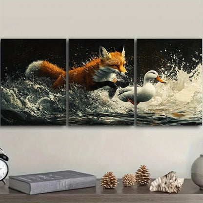 3pcs Featuring Orange Fox White Duck Metal Print Ready to Hang Art