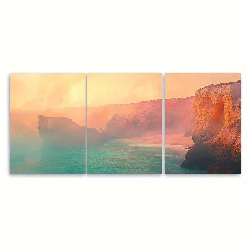 3pcs Haze over the Algarve at Sunrise Wall Art Set Canvas Framed 40x60cm – High Quality Print 100% Australian Made Wall Canvas Ready to Hang