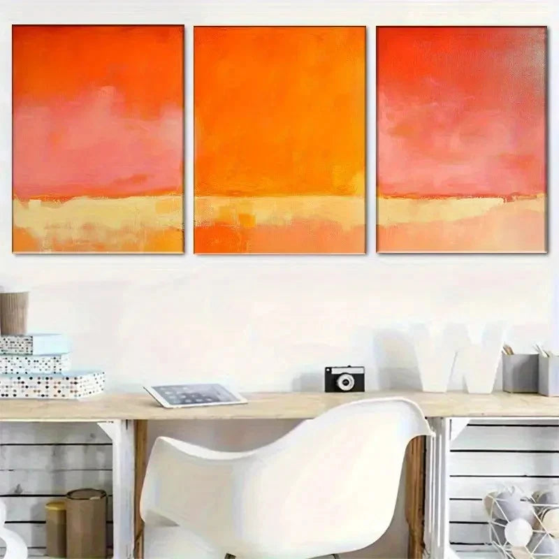 3pcs Abstract Sunset Gradient Pink to Orange Metal Print Ready to Hang Art