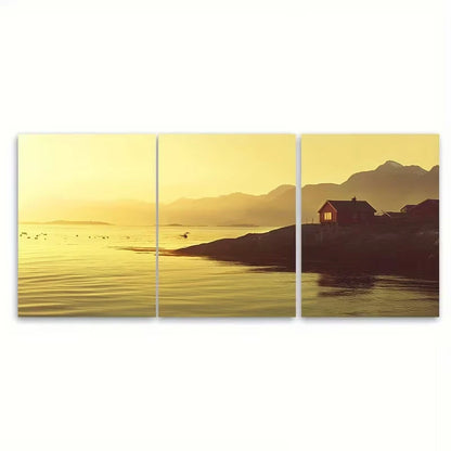 3pcs Sun over the Norwegian Coast Metal Print Ready to Hang Art
