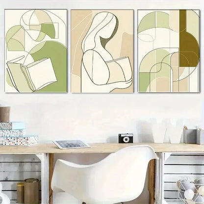 3pcs Abstract Modern Line Profile Painting Metal Print Ready to Hang Art