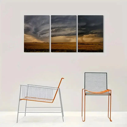 3pcs Stormy Sky Over Golden Fields Metal Print Ready to Hang Art