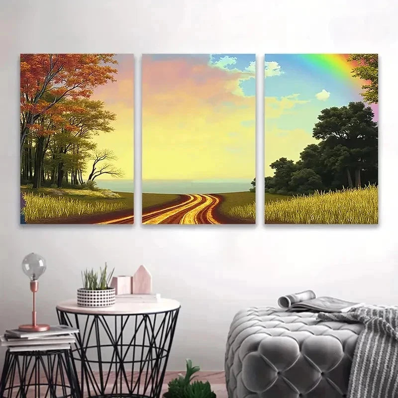 3pcs Dirt Road Painting Wall Art Set Canvas Framed 60x90cm - High Quality Print 100% Australian Made Wall Canvas Ready to Hang