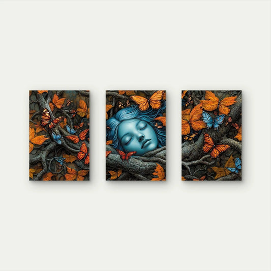 3pcs Magical Butterfly and Sleeping Woman Wall Art Set Canvas Framed 50x70cm - High Quality Print 100% Australian Made Wall Canvas Ready to Hang