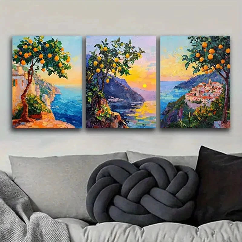 3pcs Lemon Tree for Home Wall Art Metal Print Ready to Hang Art