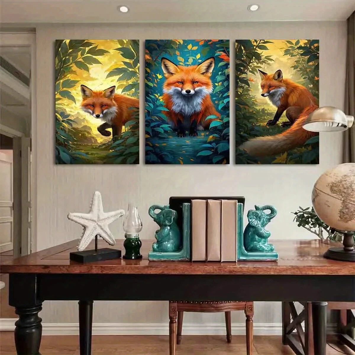 3pcs Vibrant Colors Forest Nature Fox Metal Print Ready to Hang Art