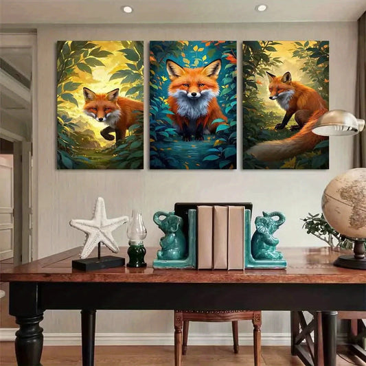 3pcs Vibrant Colors Forest Nature Fox Metal Print Ready to Hang Art