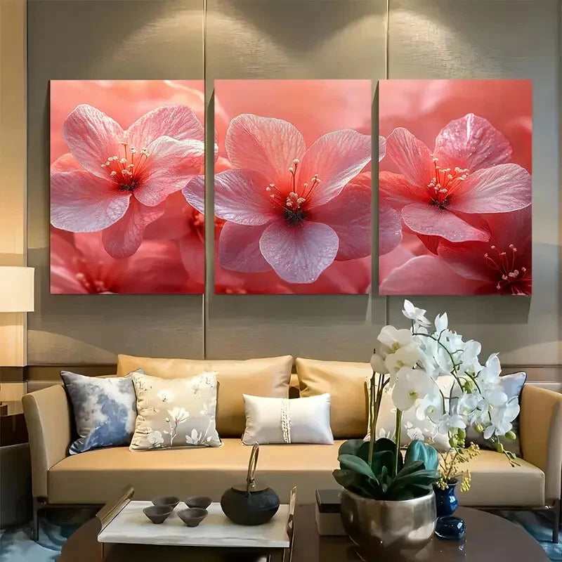 3pcs Light Pink Aesthetic & Minimalist Zen Florals Metal Print Ready to Hang Art