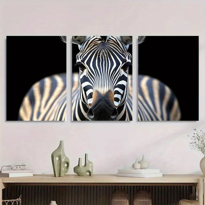 3pcs Vintage Zebra Wild Animal Metal Print Ready to Hang Art