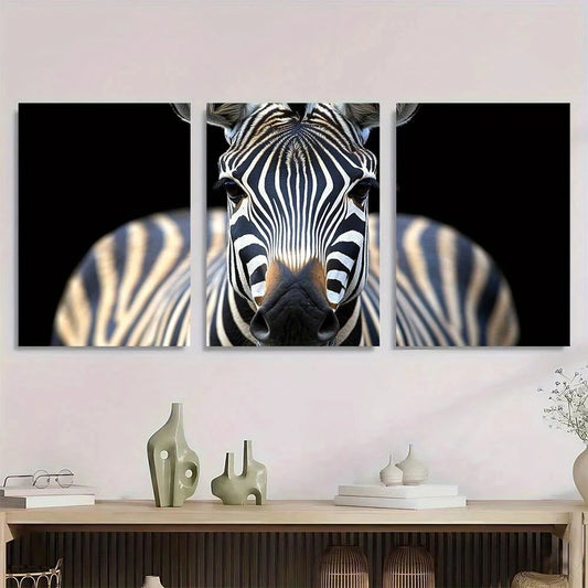 3pcs Vintage Zebra Wild Animal Metal Print Ready to Hang Art