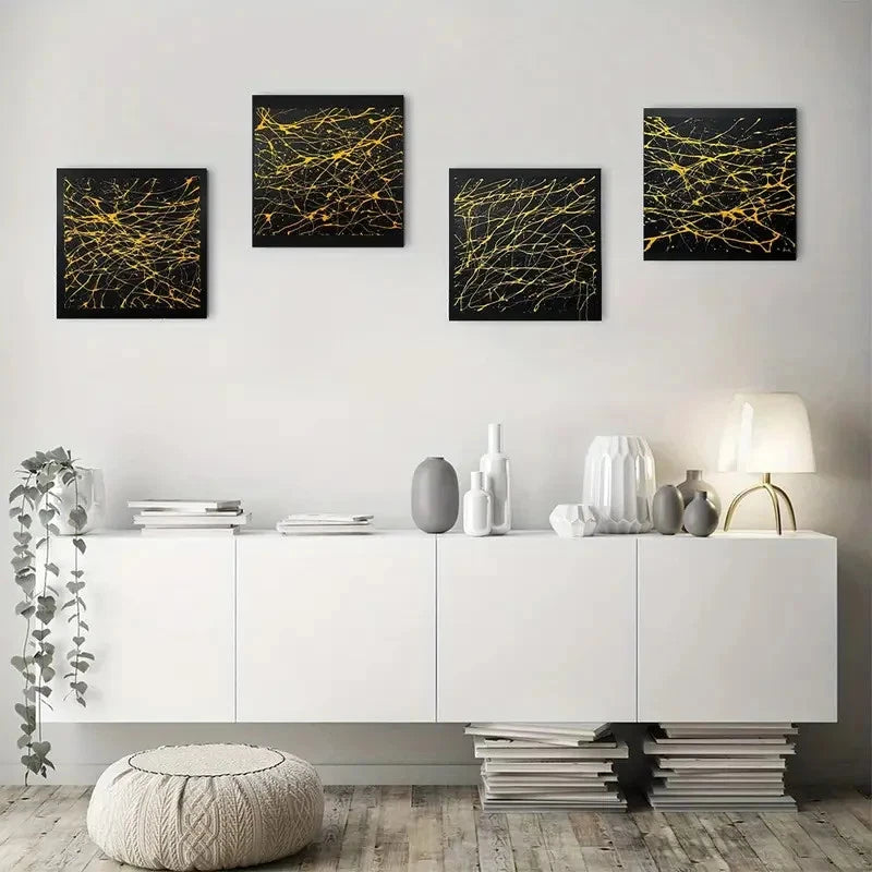 4pcsBlack & GoldenWall Art Canvas Framed