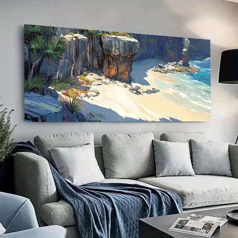 Coastal Cliffs with Beach wall canvas office home room framed 120x60cm - Bella Home Decor