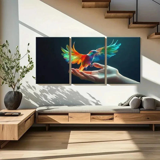 3pcs Colorful Hummingbird Human Hand Animal Art Metal Print Ready to Hang Art