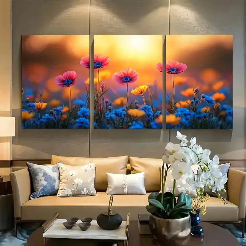 3pcs Spring Wildflowers Floral Field Design Metal Print Ready to Hang Art