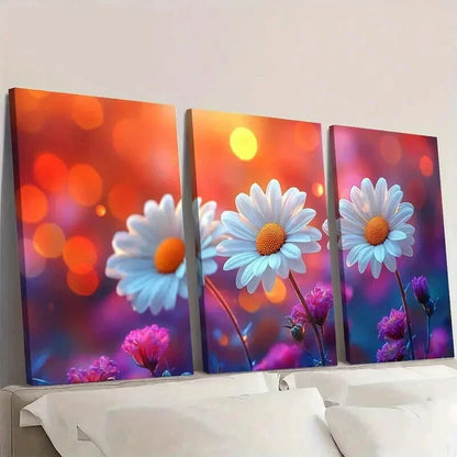 3pcs Featuring Floral Crisp White Daisies Wall Art Set Canvas Framed 40x60cm - High Quality Print 100% Australian Made Wall Canvas Ready to Hang