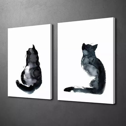 2pcs Decoration for Cat Lovers, Cat Painting, Minimalist Cat Art Canvas Framed 50x75cm - High Quality Print 100% Australian Made Wall Canvas Ready to Hang