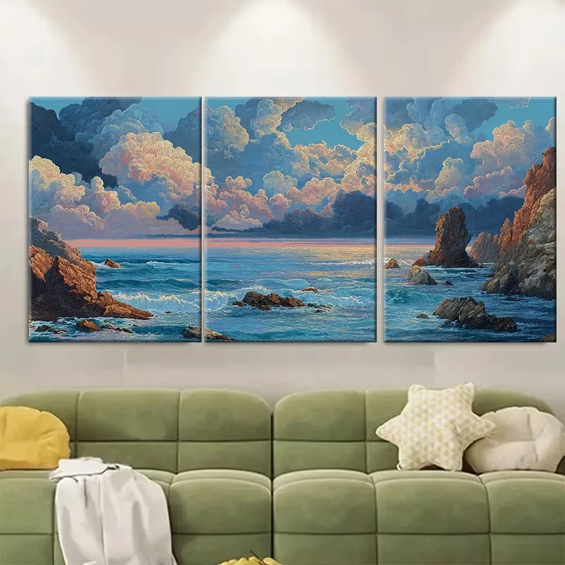 3pcs Dusk on the Open Sea Metal Print Ready to Hang Art
