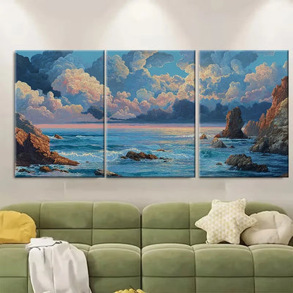 3pcs Dusk on the Open Sea Metal Print Ready to Hang Art