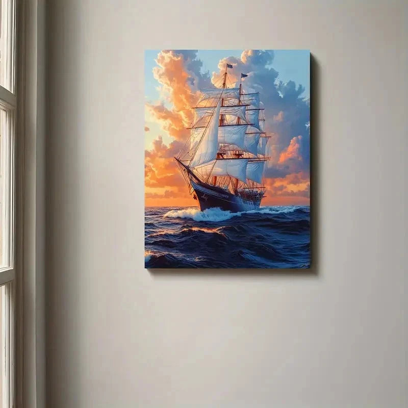 Beautiful Sailing Ship With Billowing White Painting 40x60cm Metal Print Ready to Hang
