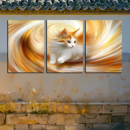 3pcs Vibrant Cat in Beautiful Patterns Design Metal Print Ready to Hang Art