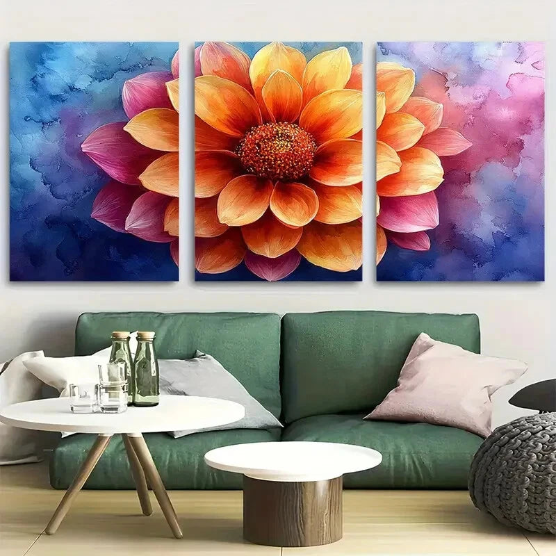 3pcs Vibrant Floral Colorful Watercolor Flower Metal Print Ready to Hang Art