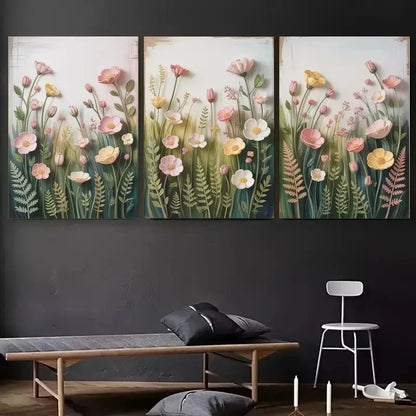 3pcs Nature-Inspired Wildflower & Ferns Metal Print Ready to Hang Art