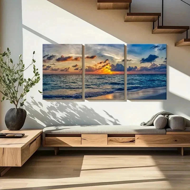 3pcs Natural Seaside Sunset Landscape Wall Art Set Canvas Framed 40x60cm - High Quality Print 100% Australian Made Wall Canvas Ready to Hang