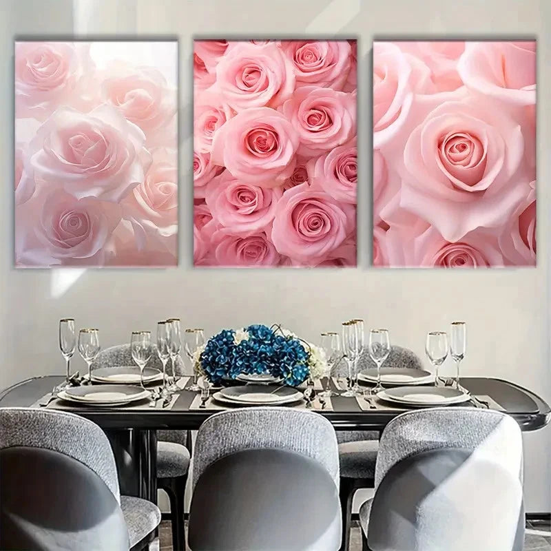 3pcs Elegant Pink Peony Classic Style Print Metal Print Ready to Hang Art