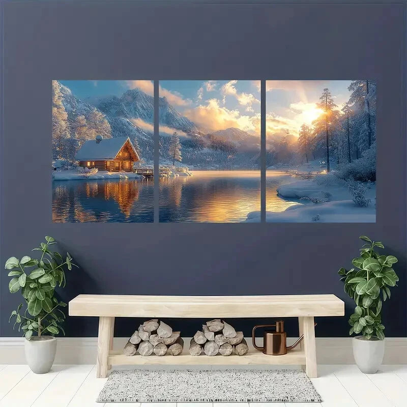 3pcs Christmas Winter Snow Scene Landscape Art Metal Print Ready to Hang Art
