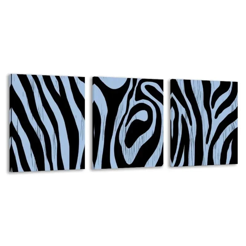 3pcs Black & White Abstract Zebra Stripe   Wall Art Set Canvas Framed 60x90cm - High Quality Print 100% Australian Made Wall Canvas Ready to Hang