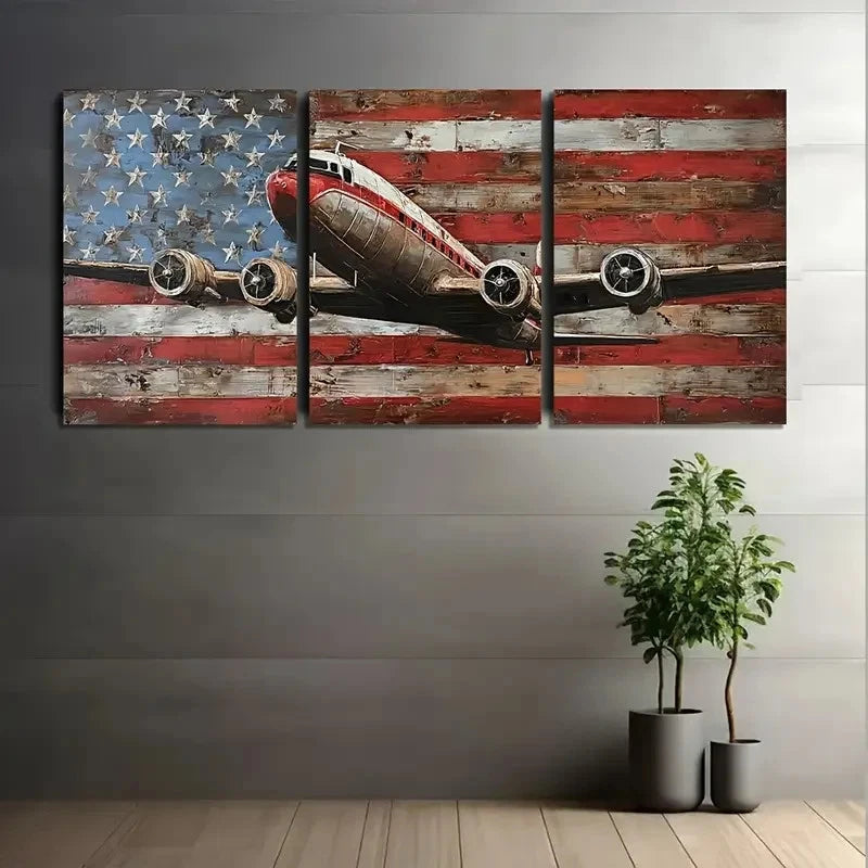 3pcs Flight on an American Background Metal Print Ready to Hang Art