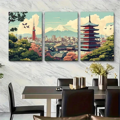 3pcs Yokohama Japan Vintage Inspired Metal Print Ready to Hang Art