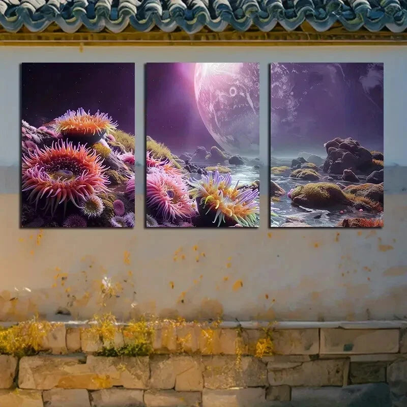 3pcs Vast Ocean with Space Themed Metal Print Ready to Hang Art