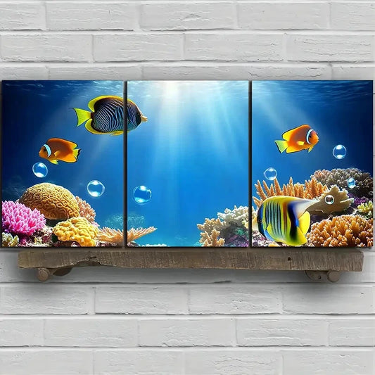 3pcs Fish in The Under Water Beach Metal Print Ready to Hang Art