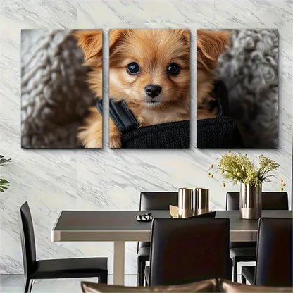 3pcs Small Cute Puppy P Wall Art Set Canvas Framed 40x60cm - High Quality Print 100% Australian Made Wall Canvas Ready to Hang